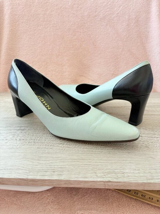 St. John Shoes - St. John Color Block Blue Black Leather Pointed Toe 2.5" Block Pump Heel 7